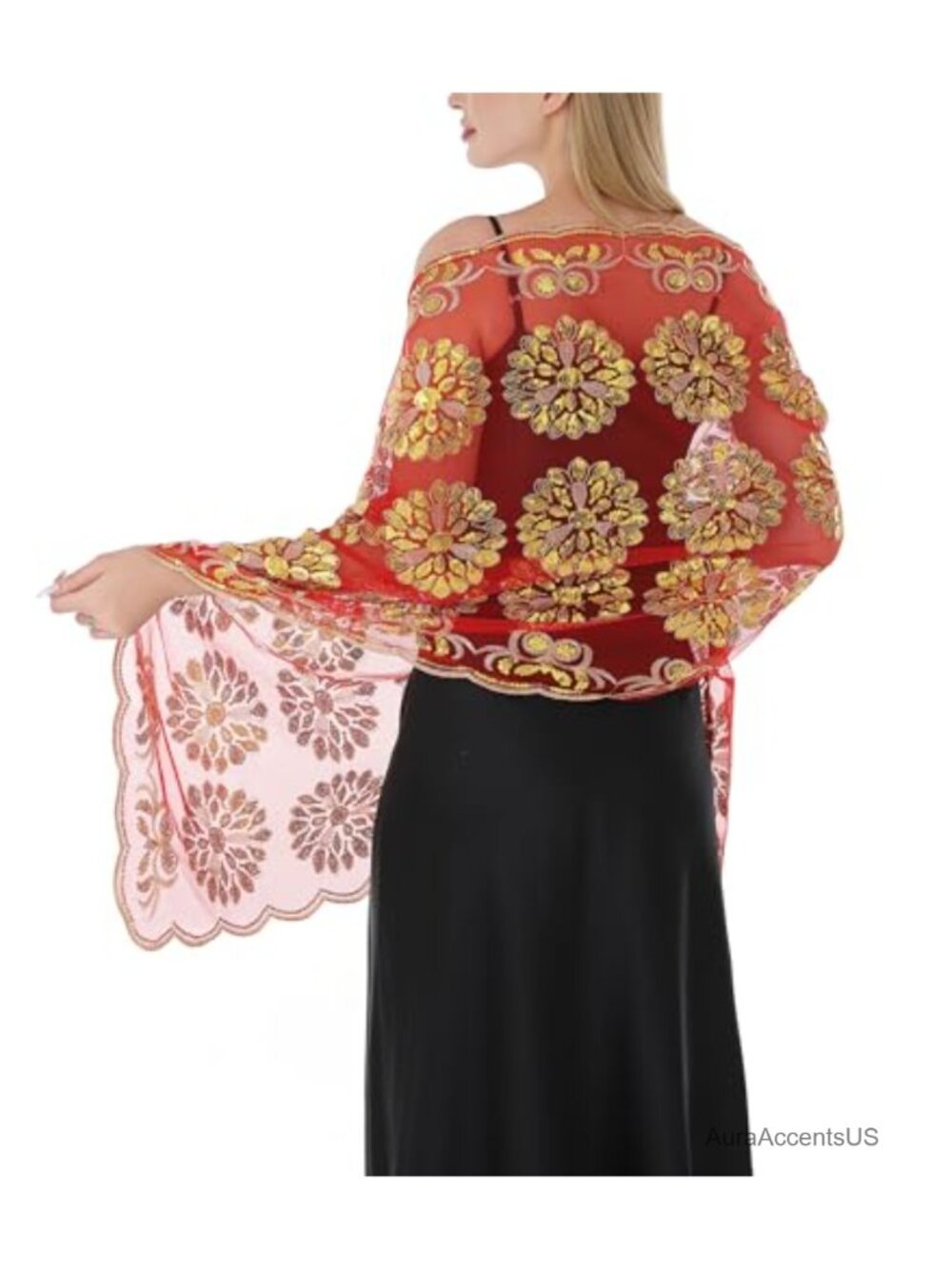 Women Chiffon Lace Sequin Evening Shawl Wrap for Formal Dresses